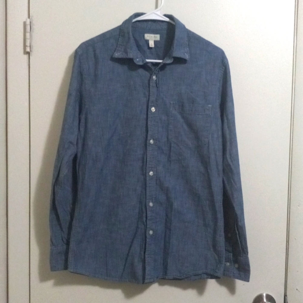 Women's Sonoma Light Wash Denim Button Down Long Sleeve Top!